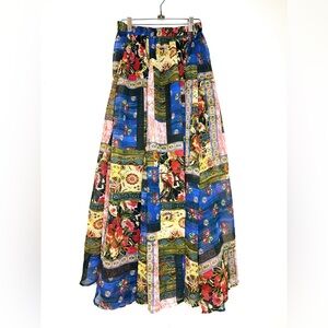 Cato Women’s Full Length Skirt S Elastic Waist Colorblock Gypsie Boho Hippie